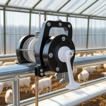 poultry curtain winch mounted in a poultry shed